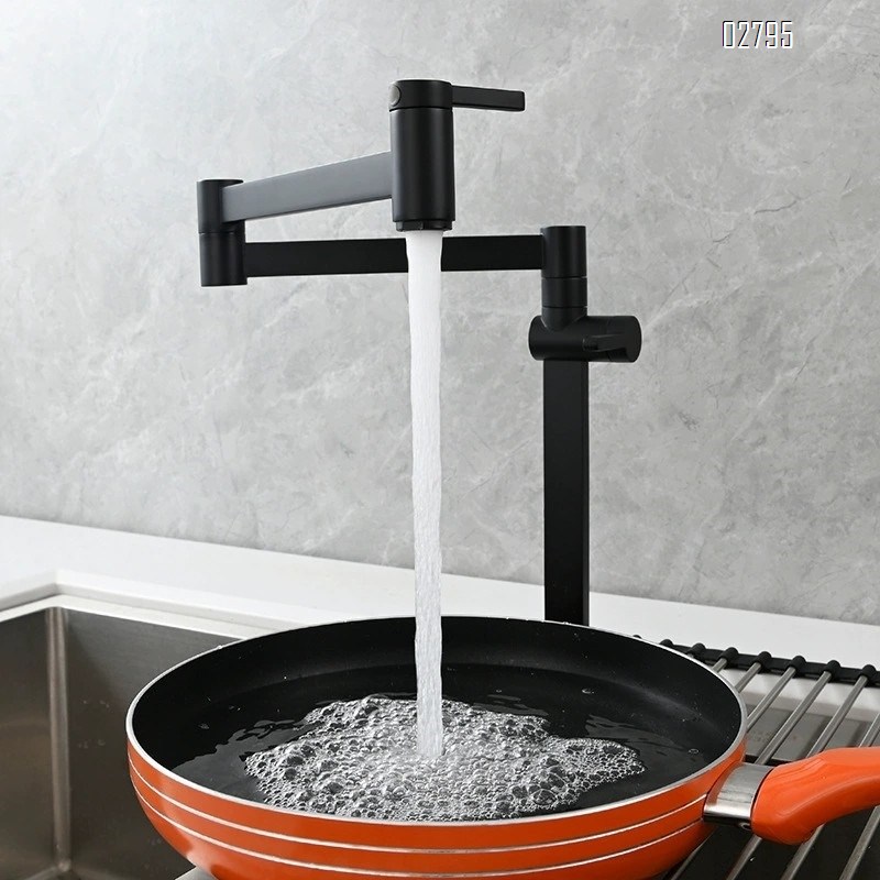 Brass extendable folding kitchen single cold water faucet stove vertical faucet double handle vegetable basin sink telescopic faucet