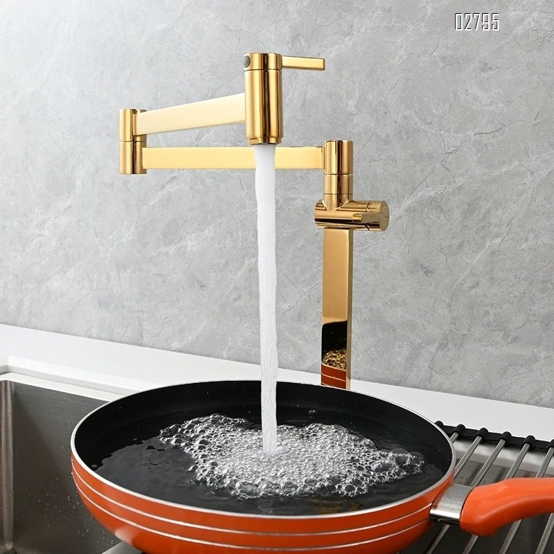 Brass extendable folding kitchen single cold water faucet stove vertical faucet double handle vegetable basin sink telescopic faucet