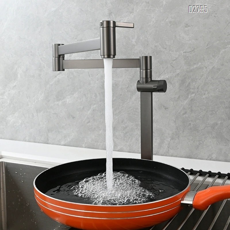 Brass extendable folding kitchen single cold water faucet stove vertical faucet double handle vegetable basin sink telescopic faucet
