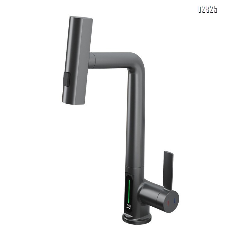 all brass Pull-down Kitchen Faucet Three-outlet intelligent water-saving faucet with digital display for kitchen sink and wash basin faucet