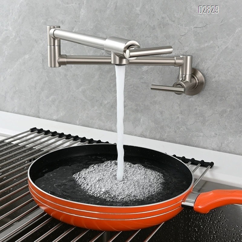 Wall-mounted single cold tap kitchen folding faucet bathroom basin faucet with double switch rotary laundry faucet