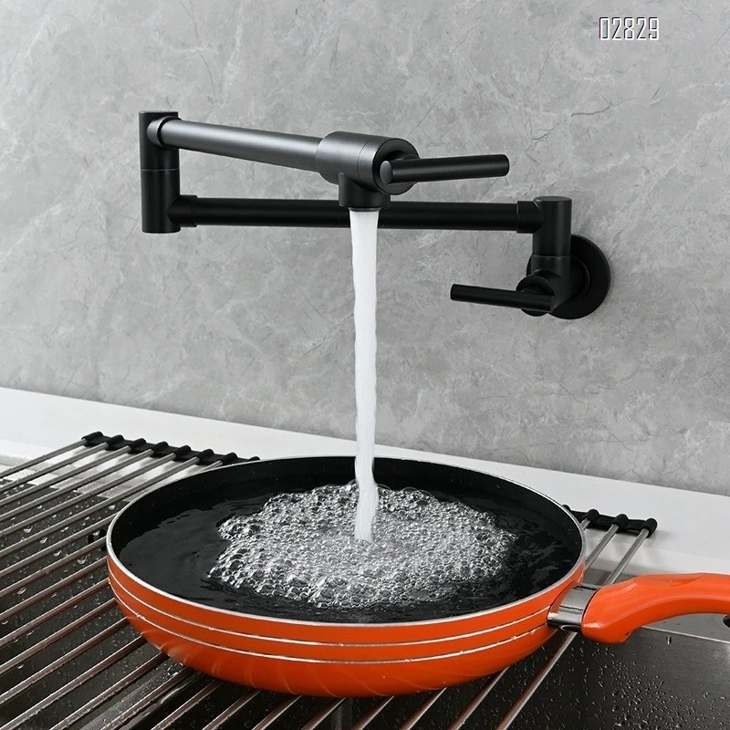 Wall-mounted single cold tap kitchen folding faucet bathroom basin faucet with double switch rotary laundry faucet