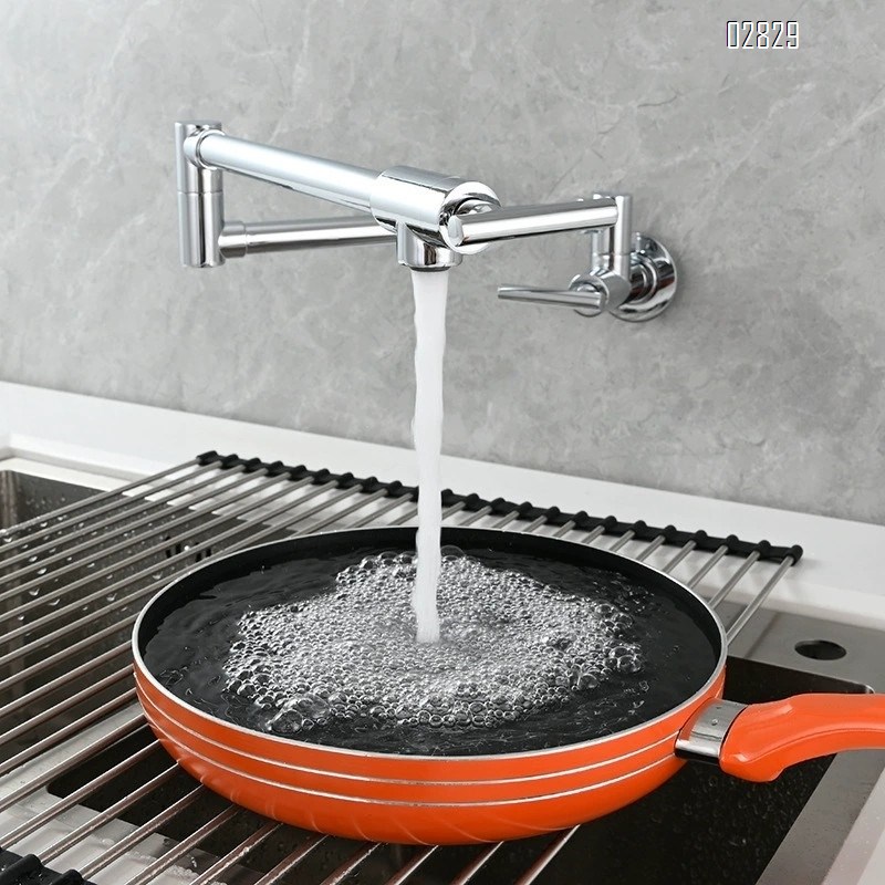 Wall-mounted single cold tap kitchen folding faucet bathroom basin faucet with double switch rotary laundry faucet