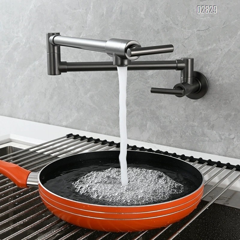 Wall-mounted single cold tap kitchen folding faucet bathroom basin faucet with double switch rotary laundry faucet