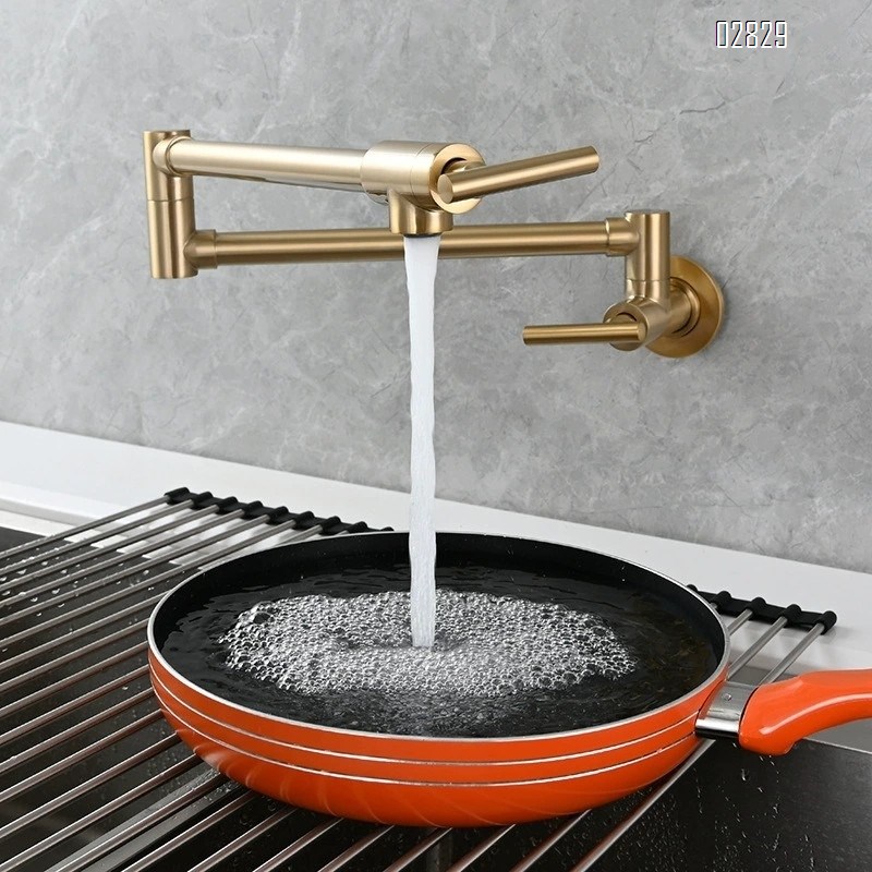 Wall-mounted single cold tap kitchen folding faucet bathroom basin faucet with double switch rotary laundry faucet