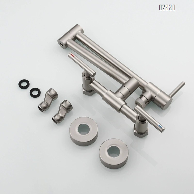 Brass folding kitchen faucet built-in three-handle switch balcony cold and hot water faucet Brushed Finished