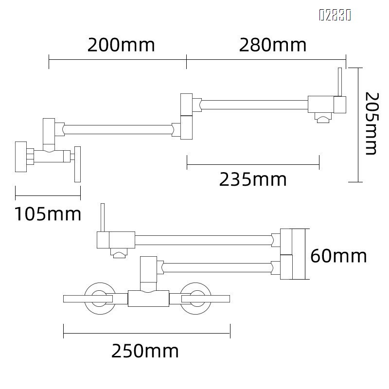 Brass folding kitchen faucet built-in three-handle switch balcony cold and hot water faucet Brushed Finished