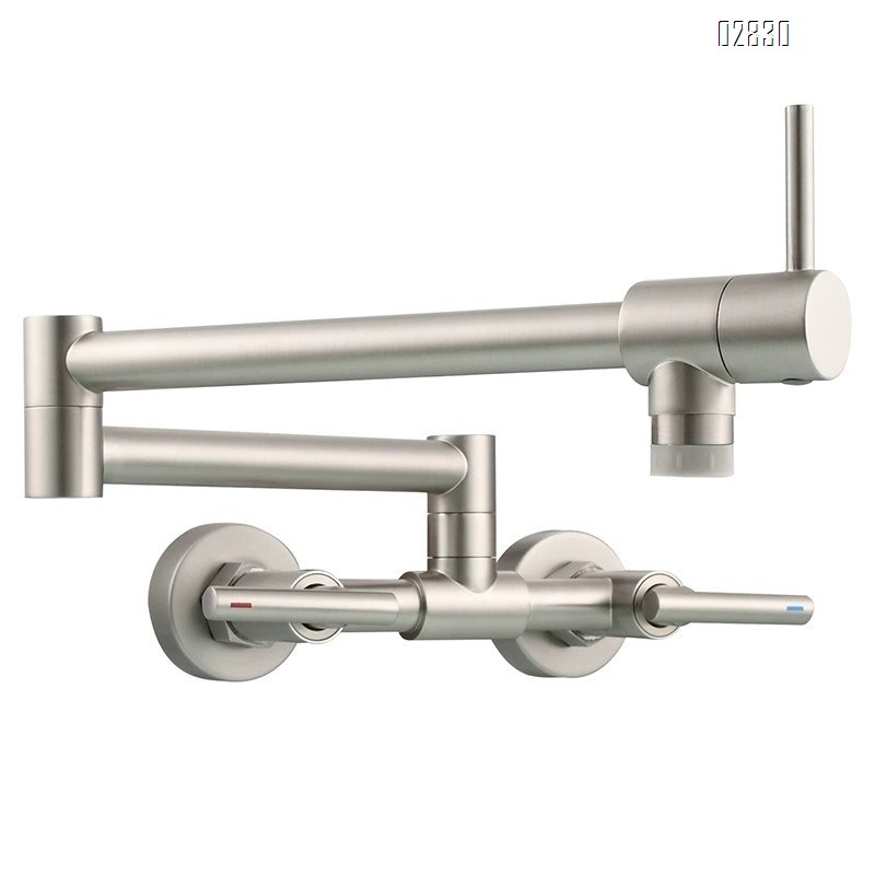 Brass folding kitchen faucet built-in three-handle switch balcony cold and hot water faucet Brushed Finished