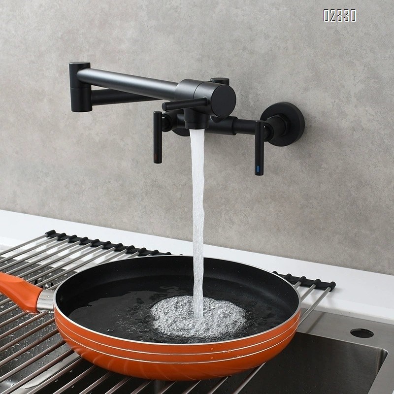Brass folding kitchen faucet built-in three-handle switch balcony cold and hot water faucet Brushed Finished