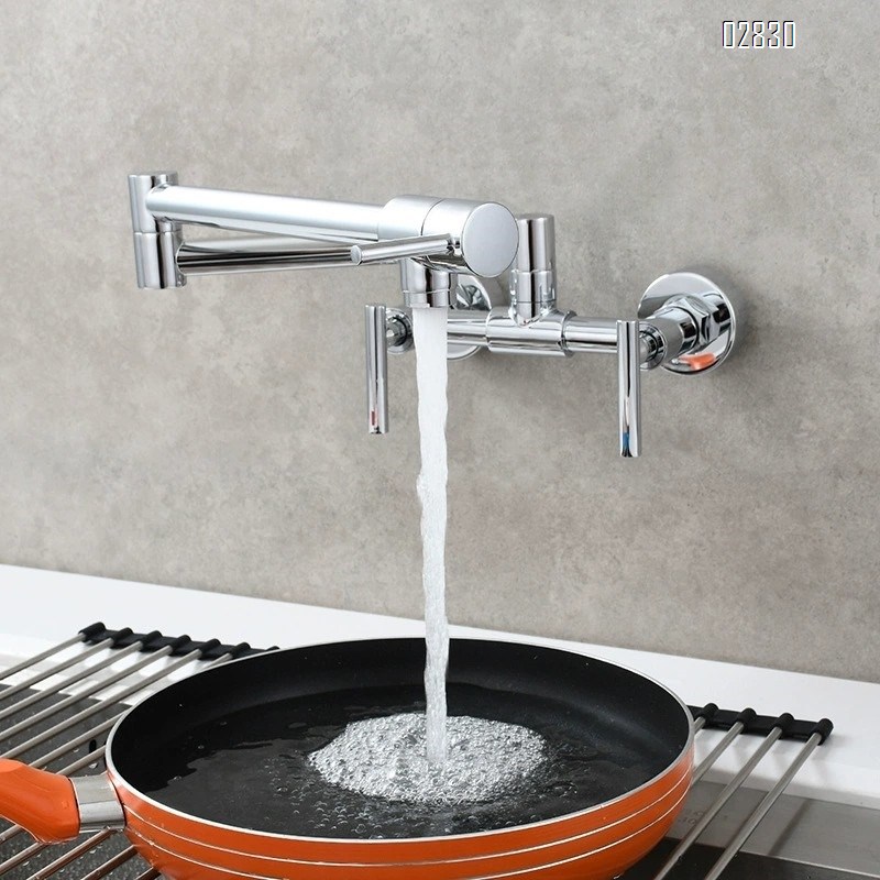 Brass folding kitchen faucet built-in three-handle switch balcony cold and hot water faucet Brushed Finished