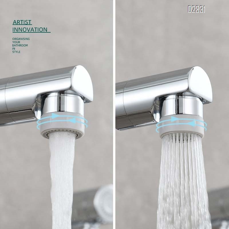 Wall-mounted kitchen faucet with hot and cold water foldable and extendable with a spray head for washing dishes and stove top set