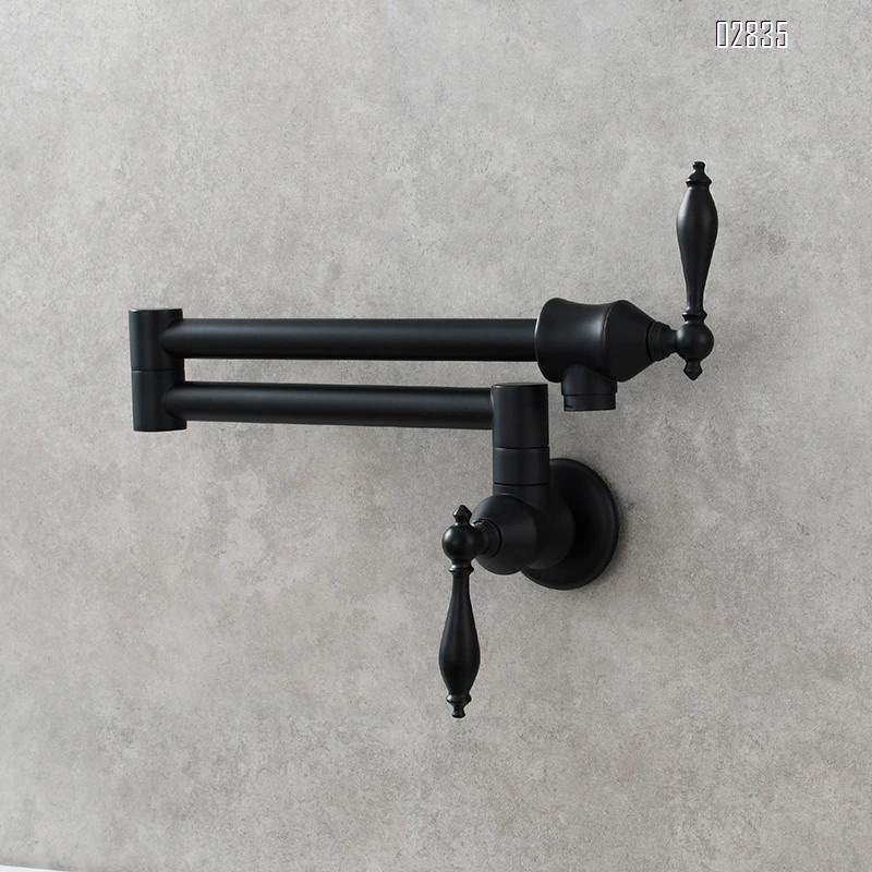 Brass European style kitchen foldable faucet with double switch built-in wall faucet for balcony wash basin tap