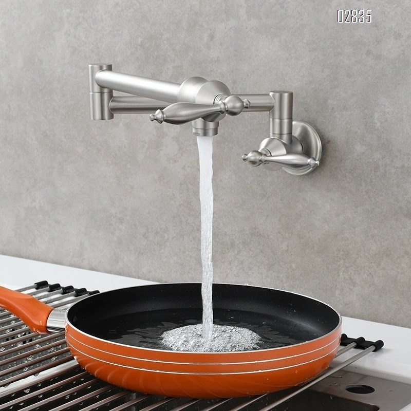 Brass European style kitchen foldable faucet with double switch built-in wall faucet for balcony wash basin tap