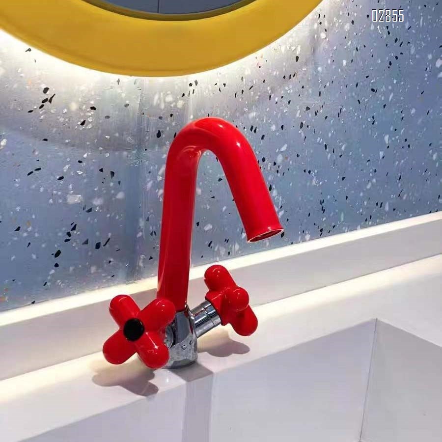 Italian candy green cute red blue white  faucet all Brass cold and hot bathroom under the sink double switch Basin Faucet