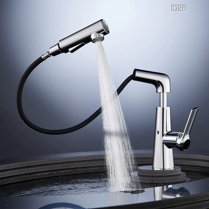all brass Pull-out swivel faucet for bathroom sink dual-mode hot and cold water outlet for home use