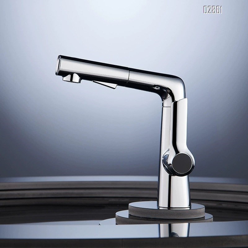 all brass Pull-out swivel faucet for bathroom sink dual-mode hot and cold water outlet for home use