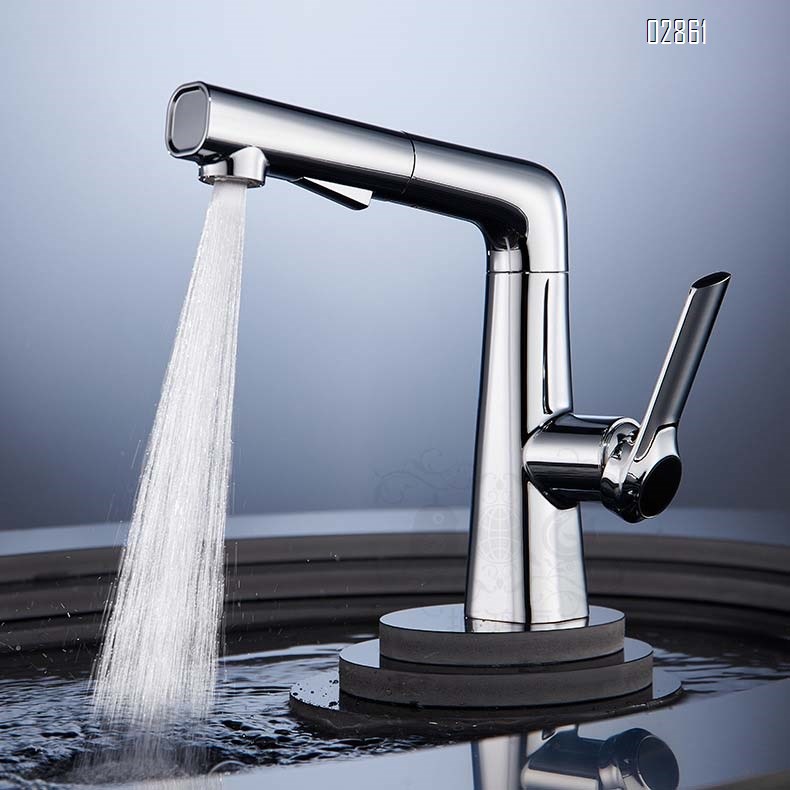all brass Pull-out swivel faucet for bathroom sink dual-mode hot and cold water outlet for home use
