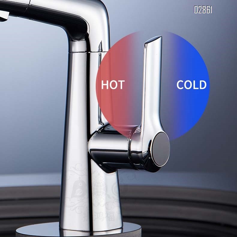 all brass Pull-out swivel faucet for bathroom sink dual-mode hot and cold water outlet for home use