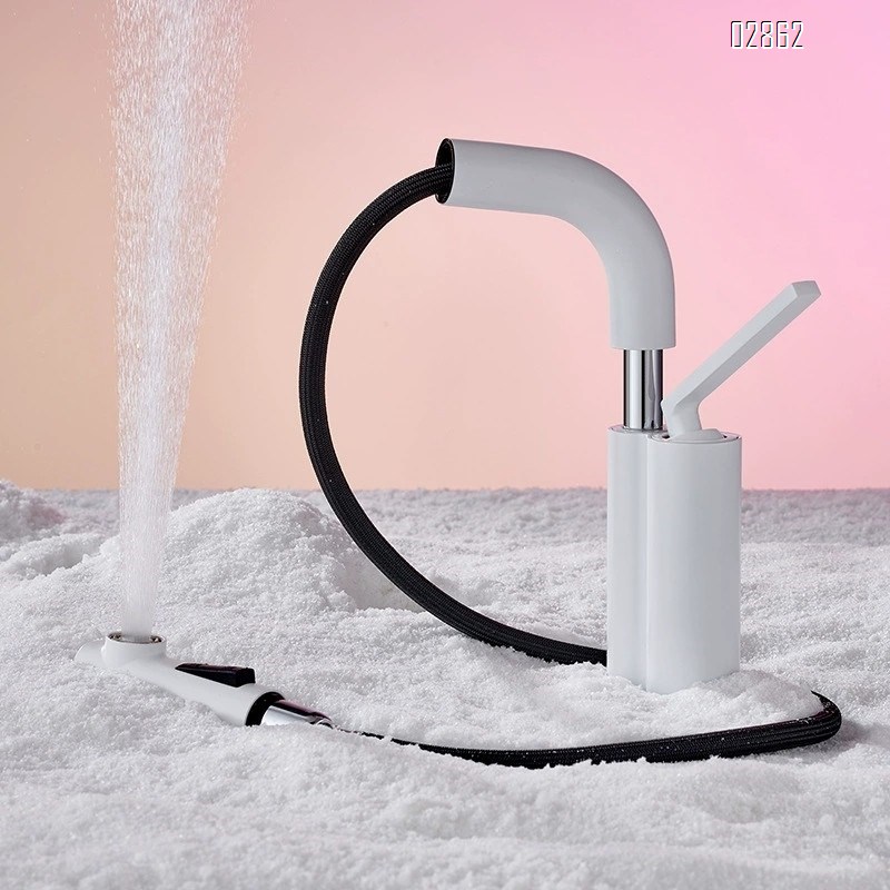 White swivel basin pull-out faucet all Brass cold and hot water rotating bathroom wash basin under-mount sink with adjustableTap