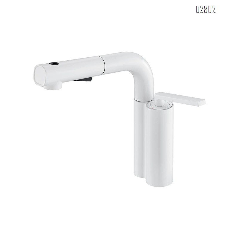 White swivel basin pull-out faucet all Brass cold and hot water rotating bathroom wash basin under-mount sink with adjustableTap