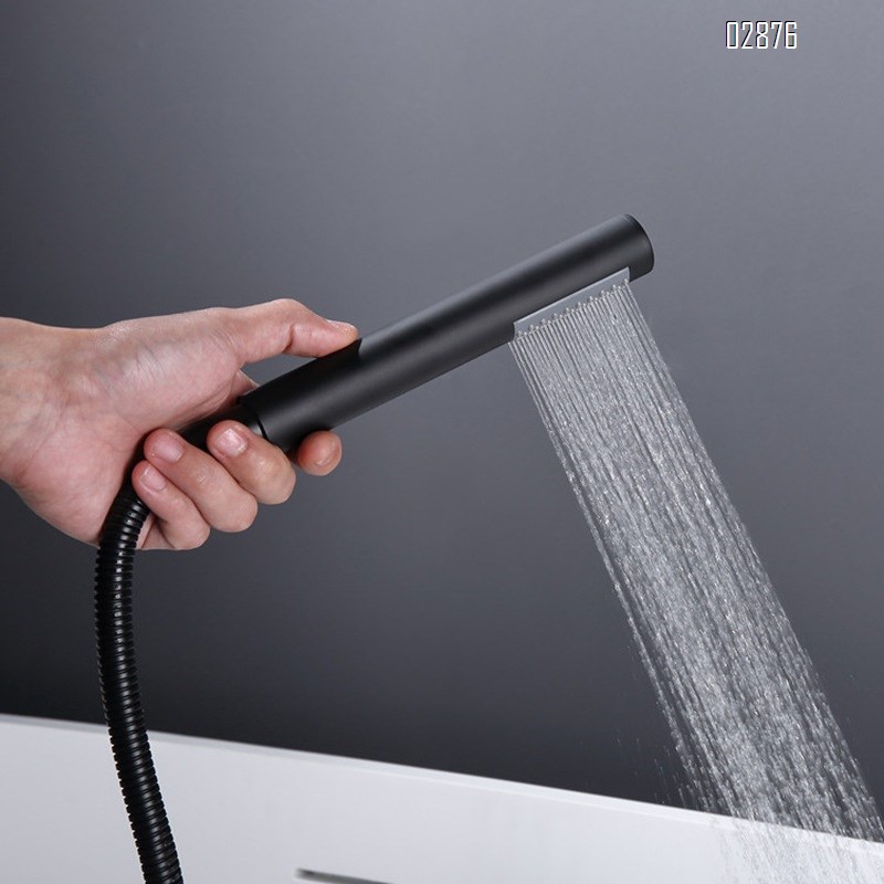 Bathroom home use floor standing bathtub faucet hotel column basin side all Brass black dual function faucet