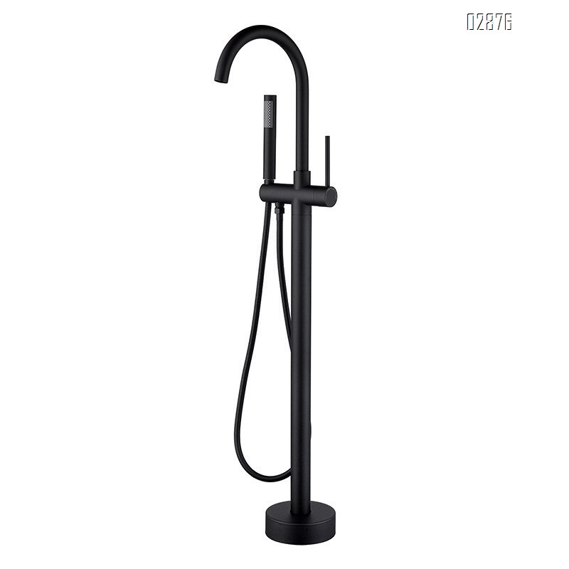 Bathroom home use floor standing bathtub faucet hotel column basin side all Brass black dual function faucet