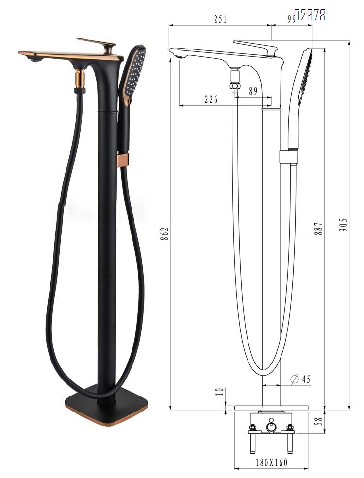 Brass Bathtub faucet floor-mounted hot and cold water bath faucets bathtub side shower faucet set standing shower faucet set