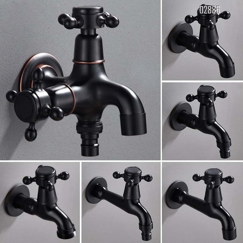 All-brass antique washing machine faucet vintage brass quick-open single cold mop pool faucet with one inlet and two outlets dual- spigot faucet