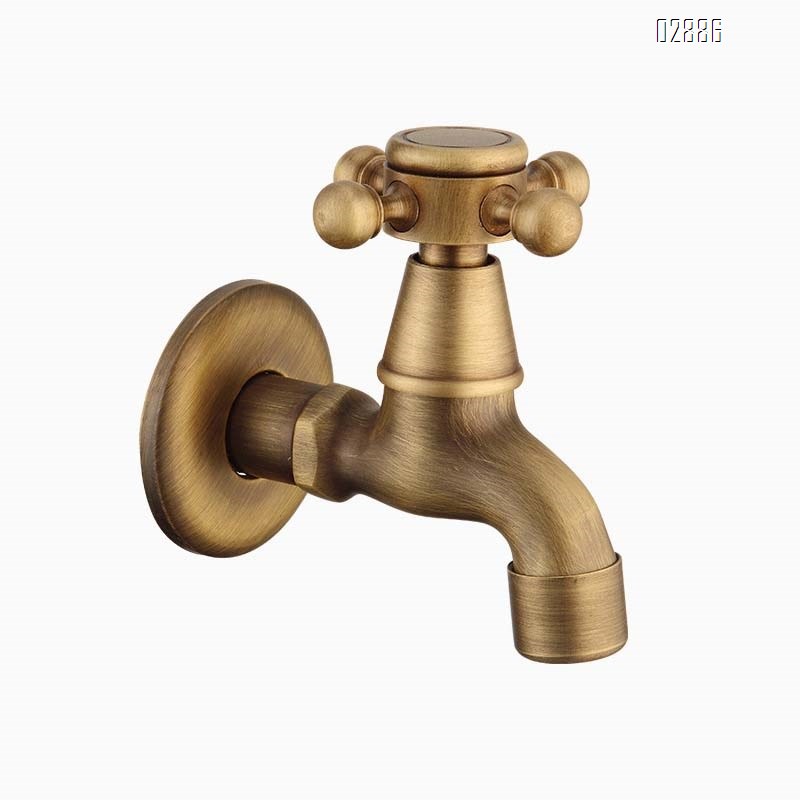 All-brass antique washing machine faucet vintage brass quick-open single cold mop pool faucet with one inlet and two outlets dual- spigot faucet