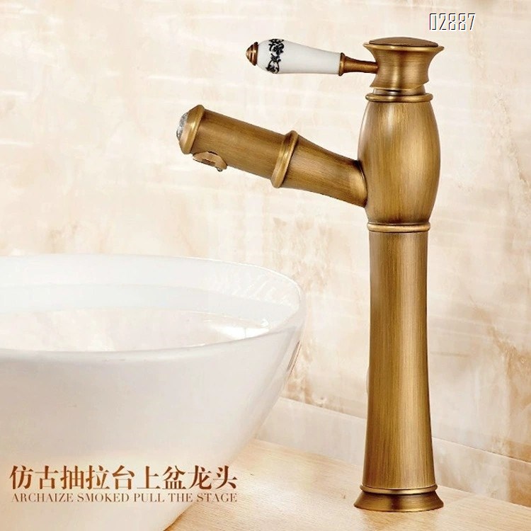 European style antique brass pull-out countertop basin wash basin cold and hot water faucet with ceramic handle vintage faucet