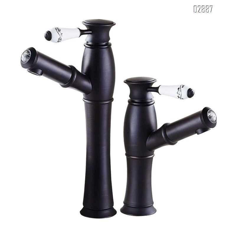 European style antique brass pull-out countertop basin wash basin cold and hot water faucet with ceramic handle vintage faucet