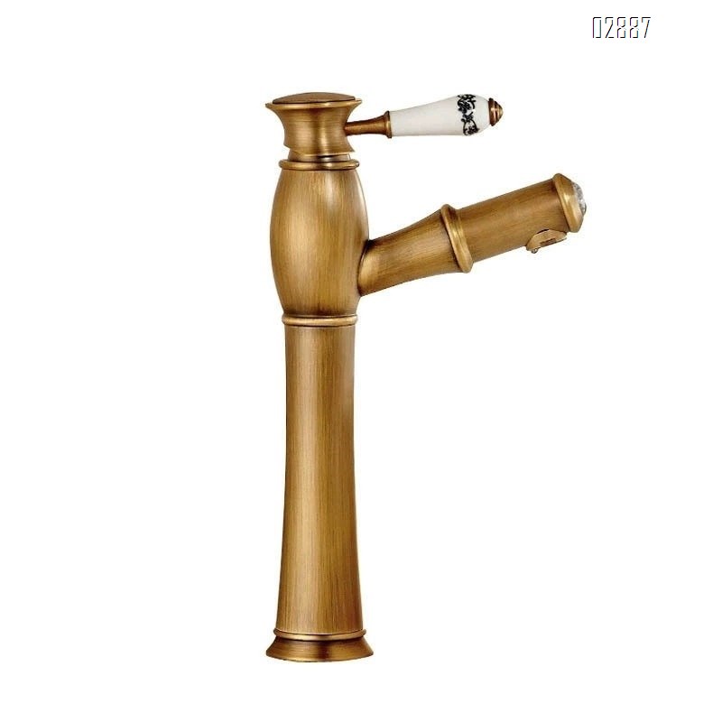 European style antique brass pull-out countertop basin wash basin cold and hot water faucet with ceramic handle vintage faucet
