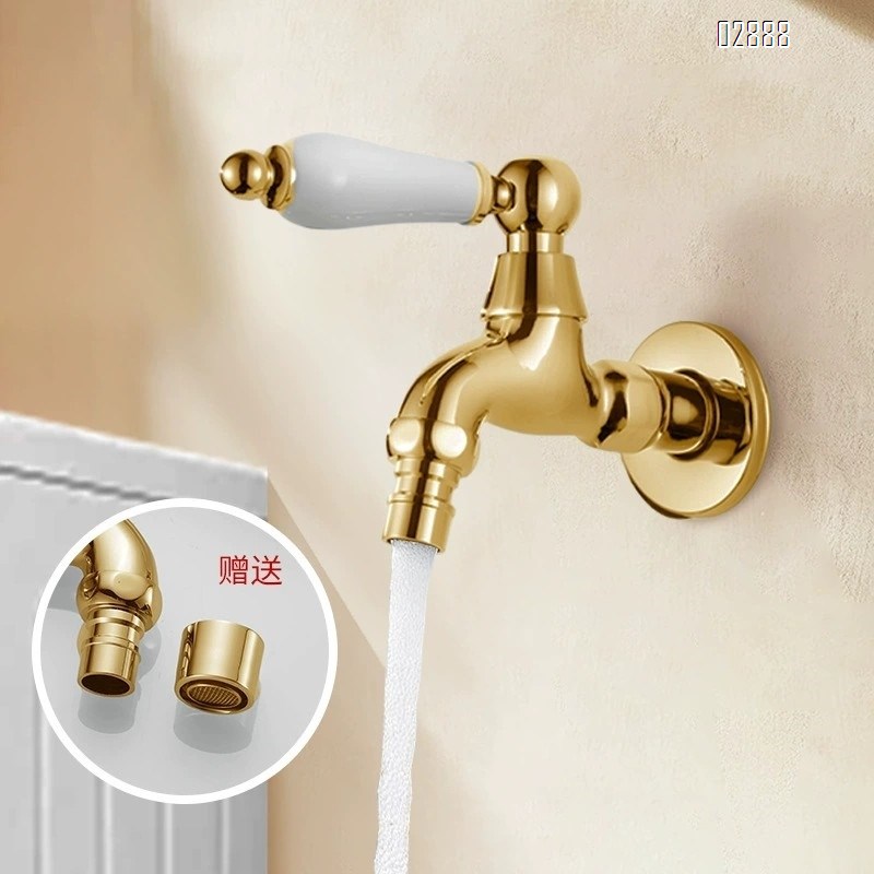 Chrome golden full Brass washing machine faucet single cold 4-way quick-open mop pool water outlet connector home faucet