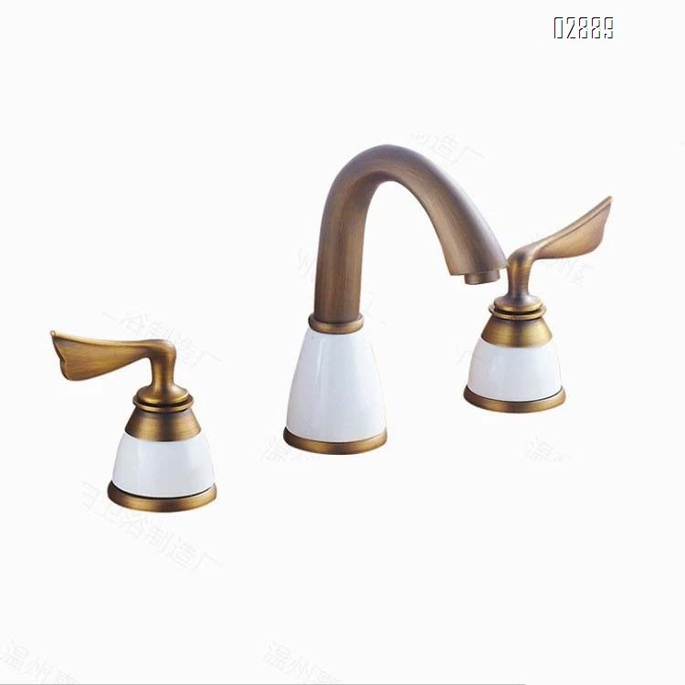 Brass rose gold three-hole split Separate wash basin cold and hot water faucet bathroom cabinet antique ceramic faucet