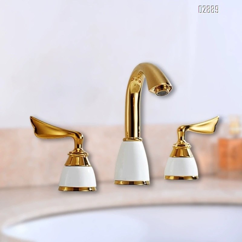 Brass rose gold three-hole split Separate wash basin cold and hot water faucet bathroom cabinet antique ceramic faucet