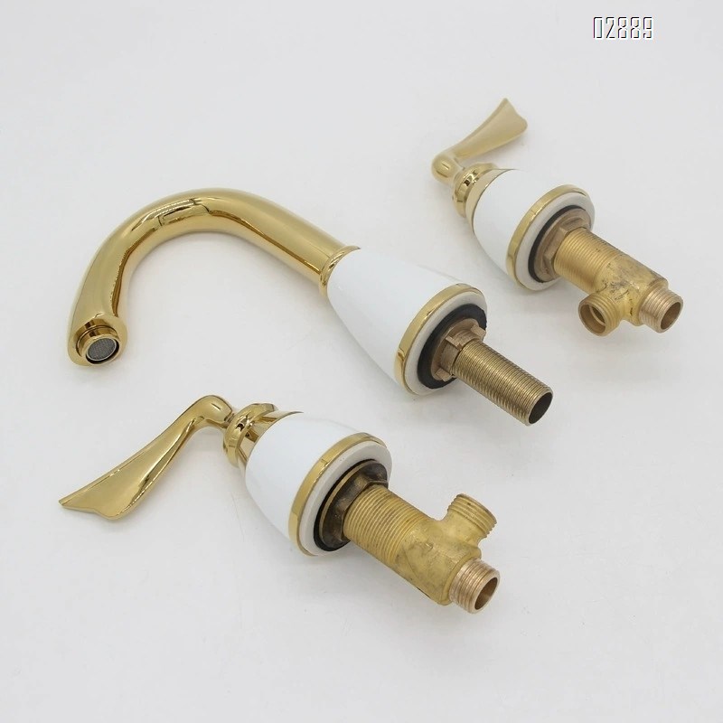 Brass rose gold three-hole split Separate wash basin cold and hot water faucet bathroom cabinet antique ceramic faucet