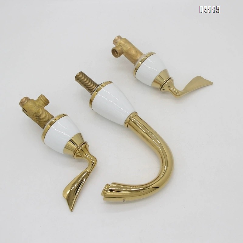 Brass rose gold three-hole split Separate wash basin cold and hot water faucet bathroom cabinet antique ceramic faucet