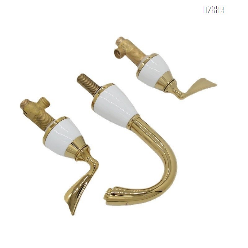 Brass rose gold three-hole split Separate wash basin cold and hot water faucet bathroom cabinet antique ceramic faucet