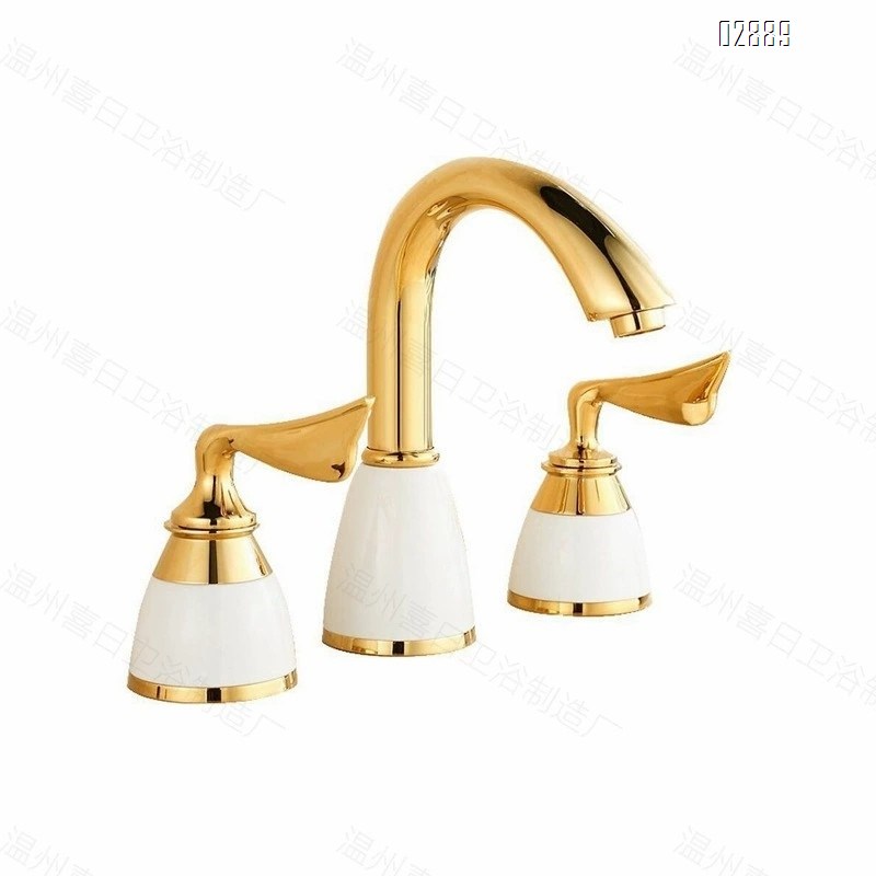 Brass rose gold three-hole split Separate wash basin cold and hot water faucet bathroom cabinet antique ceramic faucet