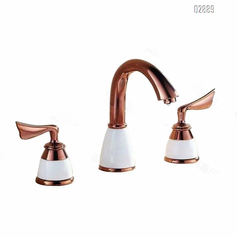 Brass rose gold three-hole split Separate wash basin cold and hot water faucet bathroom cabinet antique ceramic faucet