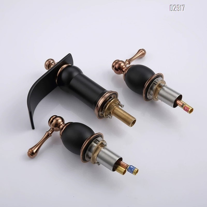 All-Brass split three-hole basin waterfall faucet cold and hot bathtub wash basin white faucet