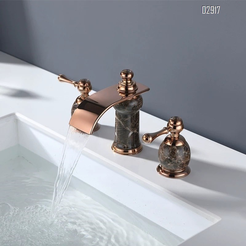 All-Brass split three-hole basin waterfall faucet cold and hot bathtub wash basin white faucet