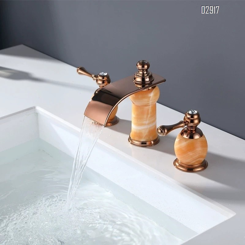 All-Brass split three-hole basin waterfall faucet cold and hot bathtub wash basin white faucet