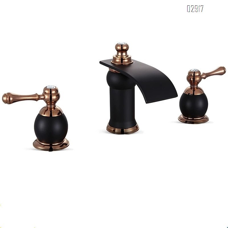 All-Brass split three-hole basin waterfall faucet cold and hot bathtub wash basin white faucet