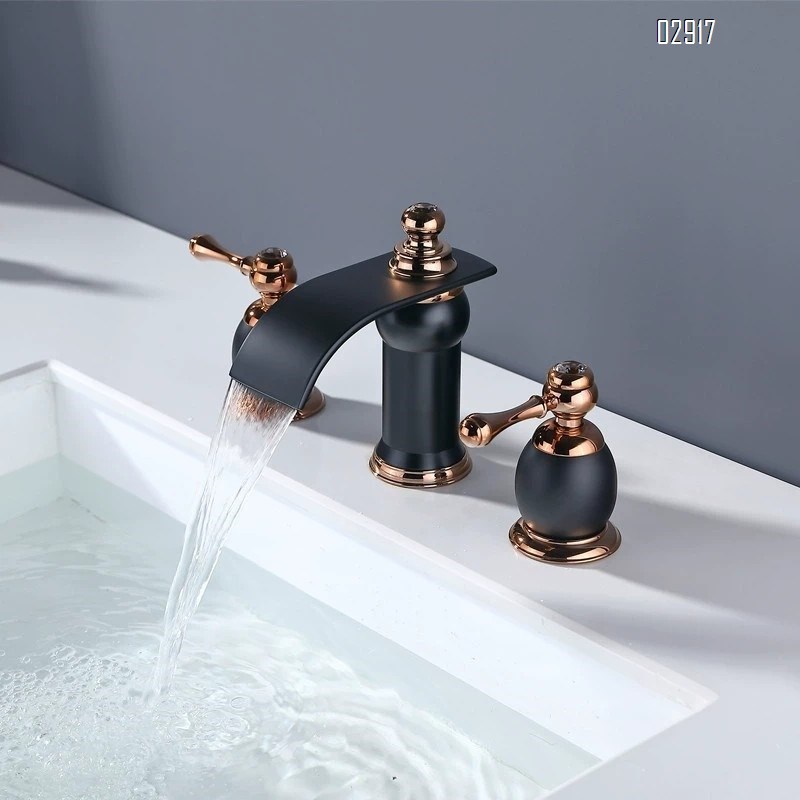 All-Brass split three-hole basin waterfall faucet cold and hot bathtub wash basin white faucet