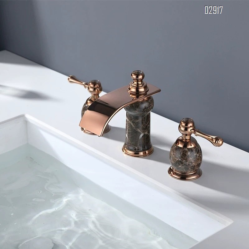 All-Brass split three-hole basin waterfall faucet cold and hot bathtub wash basin white faucet