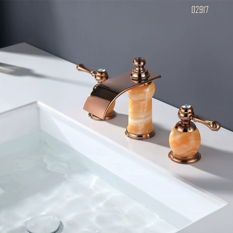 All-Brass split three-hole basin waterfall faucet cold and hot bathtub wash basin white faucet