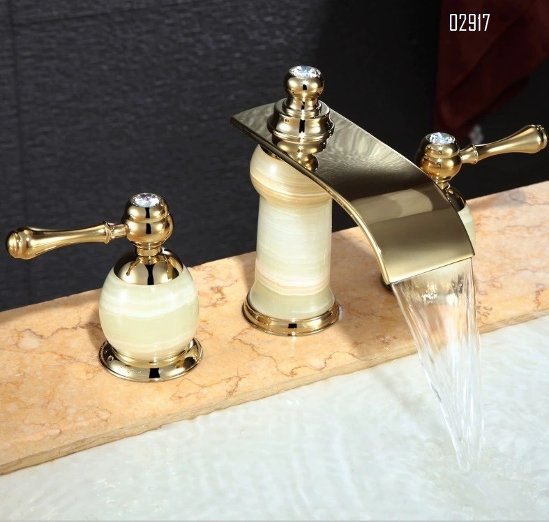 All-Brass split three-hole basin waterfall faucet cold and hot bathtub wash basin white faucet