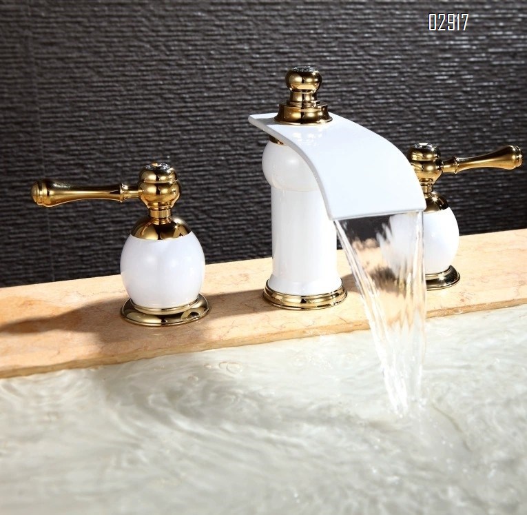 All-Brass split three-hole basin waterfall faucet cold and hot bathtub wash basin white faucet