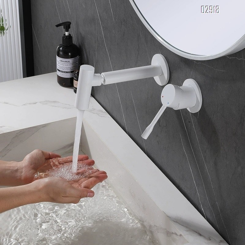 Wall-mounted faucet for sink with 360° swivel built-in for wall-hung cold and hot water Brass spray for mouthwash in the bathroom